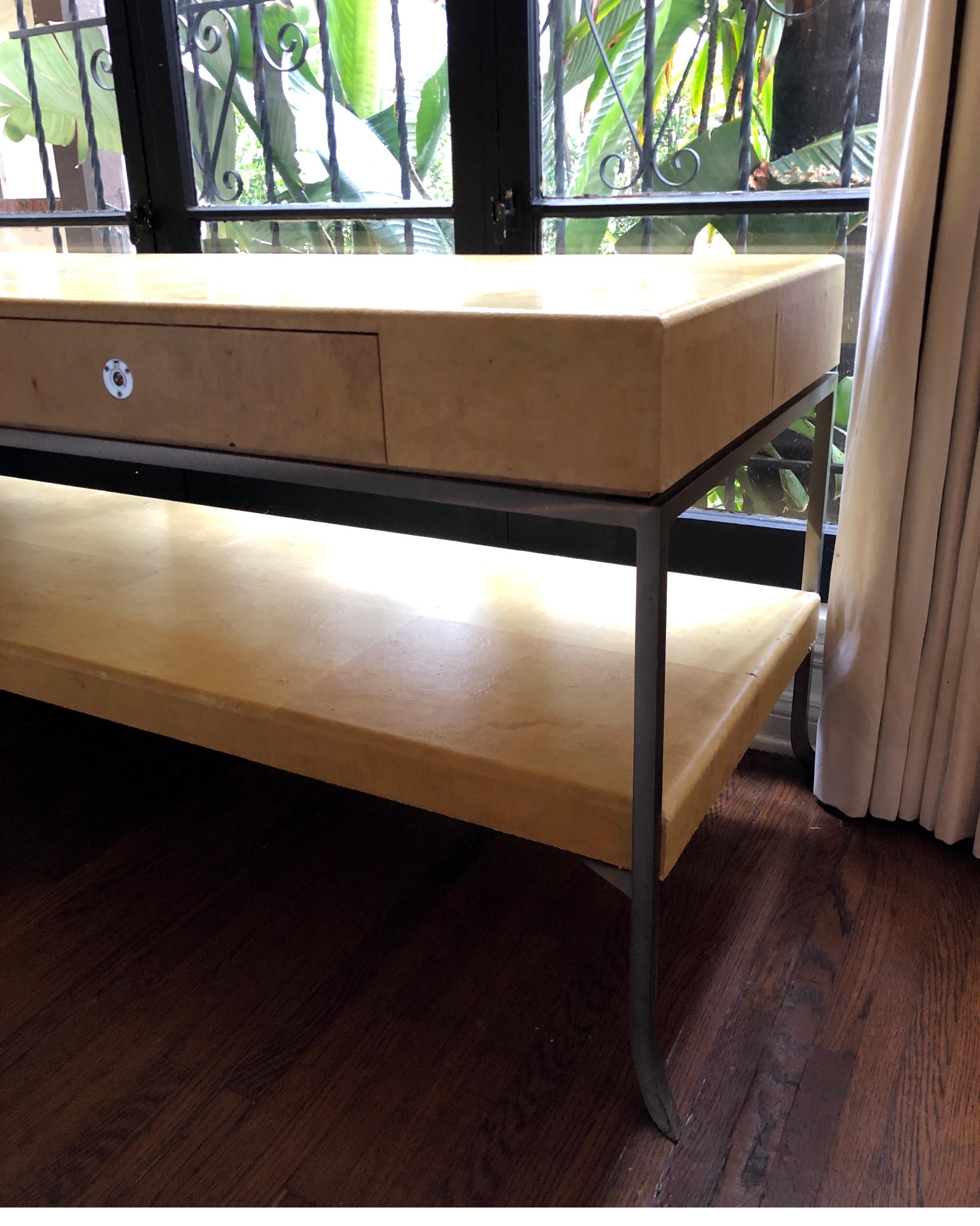 Italian Karl Springer Style Art Deco Parchment Console Table /Credenza