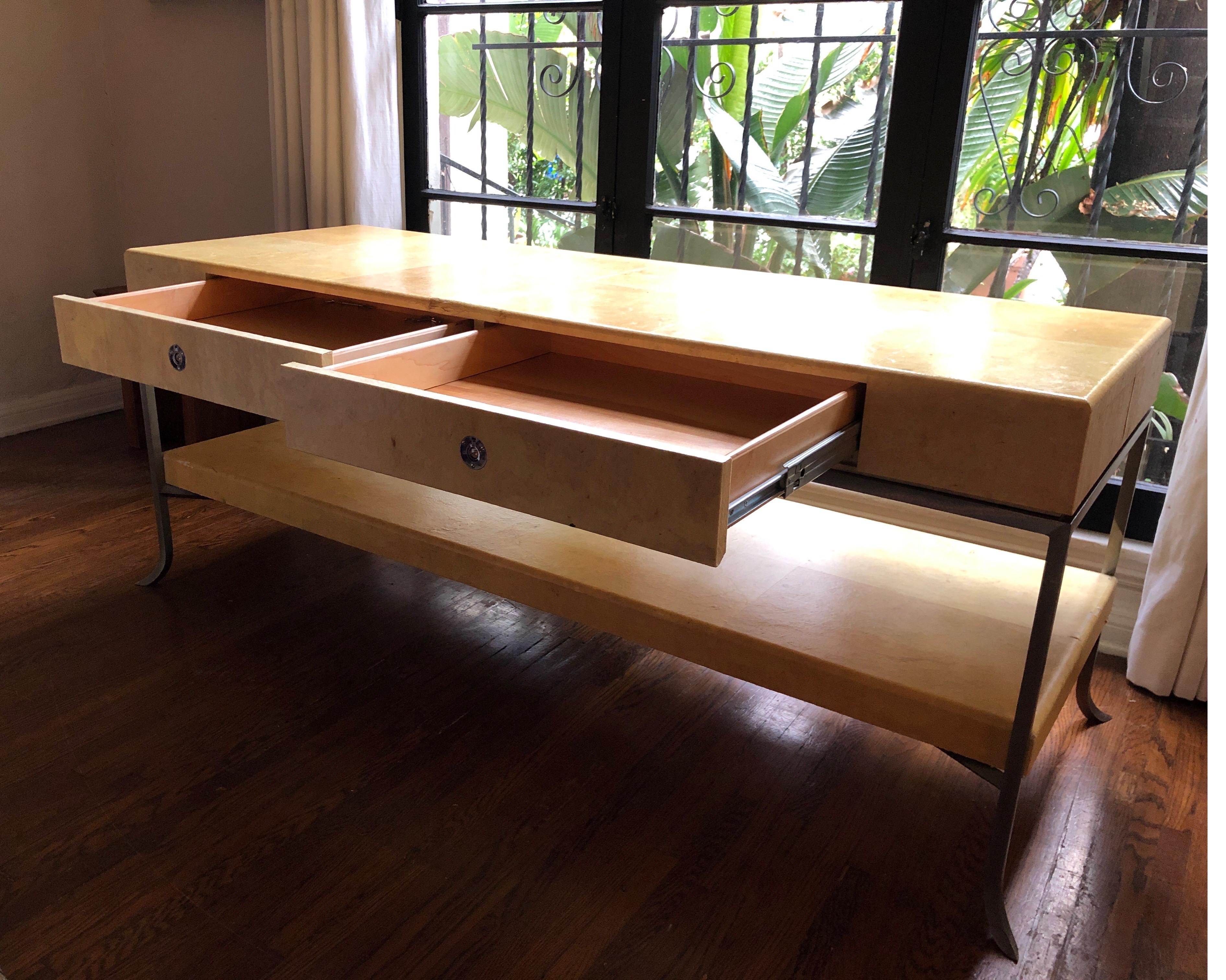 Karl Springer Style Art Deco Parchment Console Table /Credenza In Good Condition In Los Angeles, CA