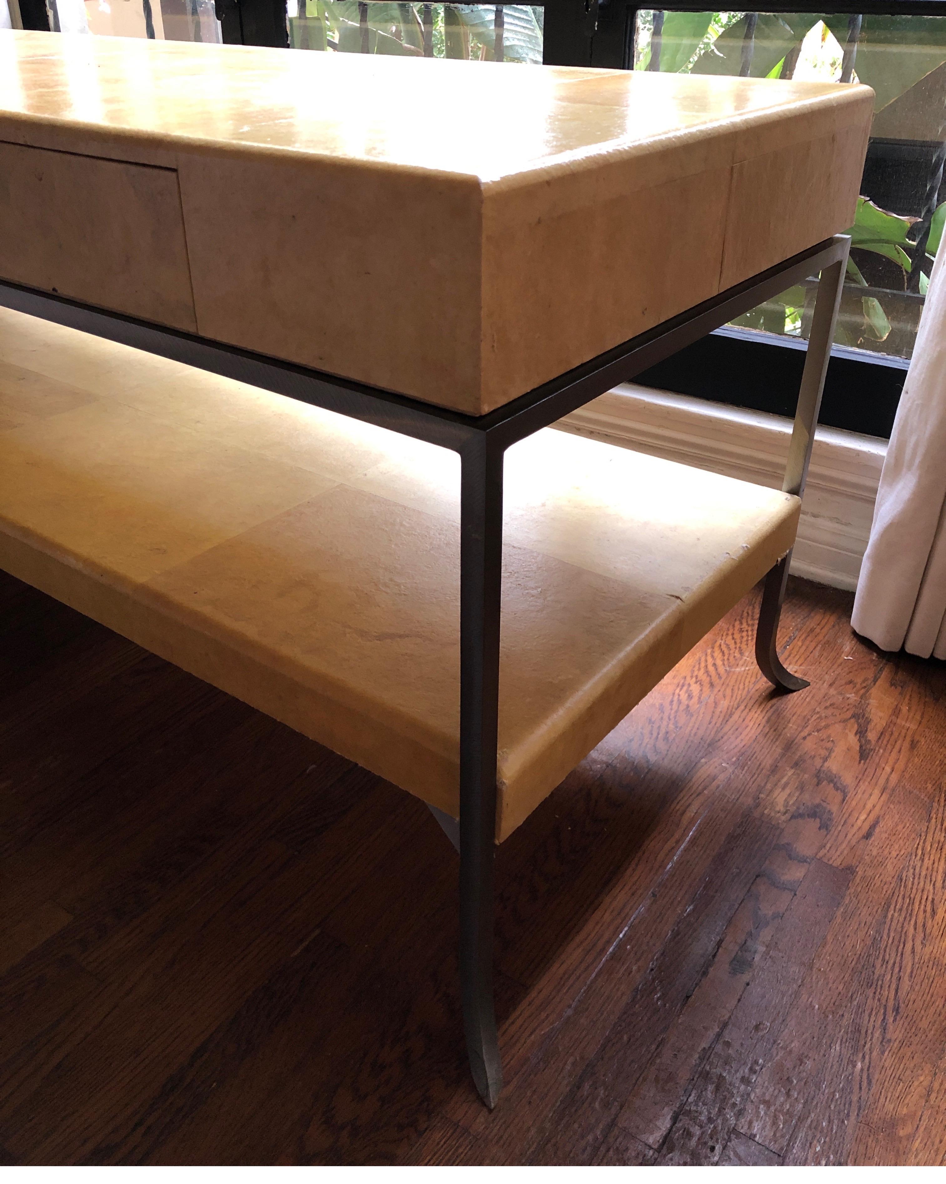 19th Century Karl Springer Style Art Deco Parchment Console Table /Credenza