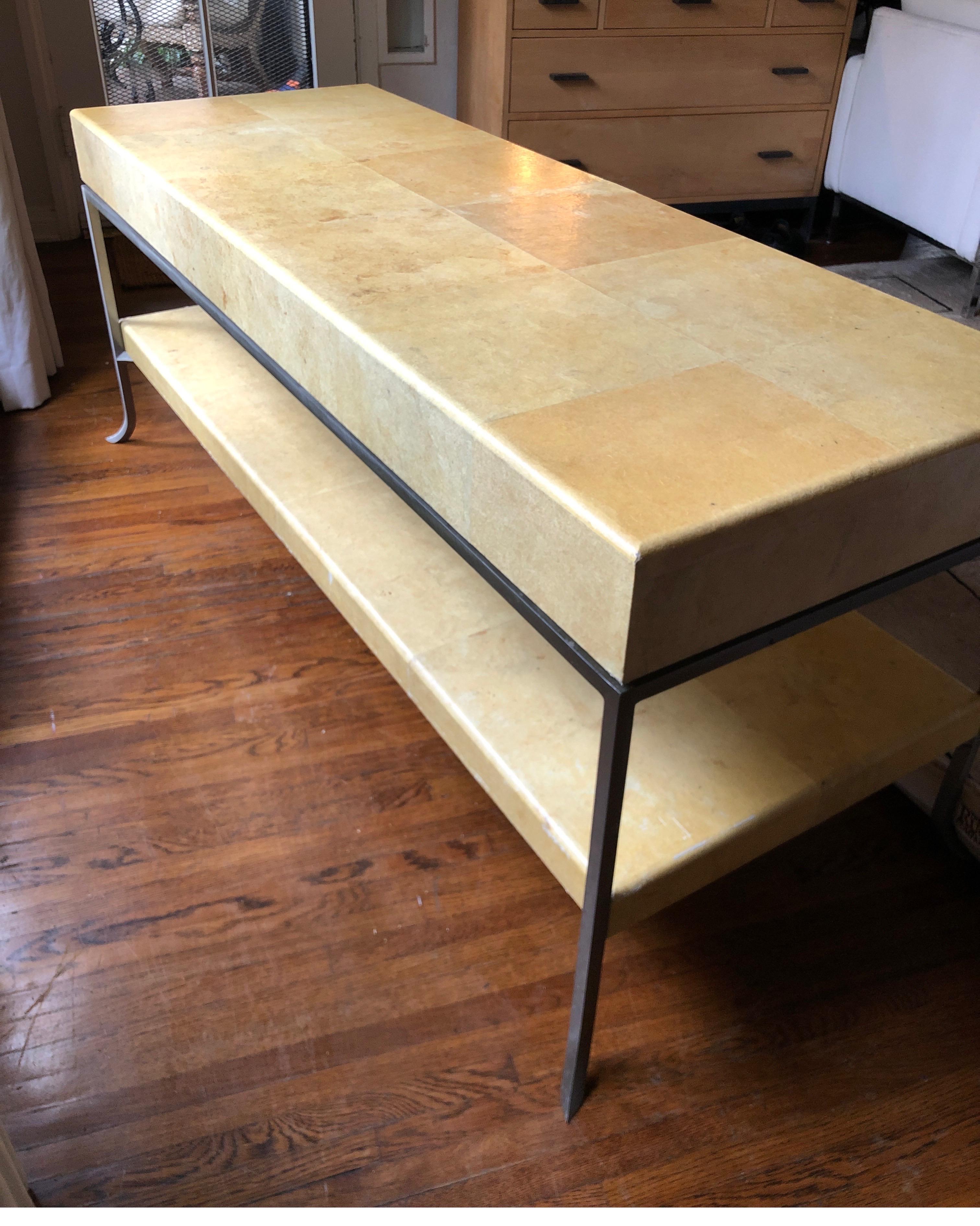 Karl Springer Style Art Deco Parchment Console Table /Credenza 3