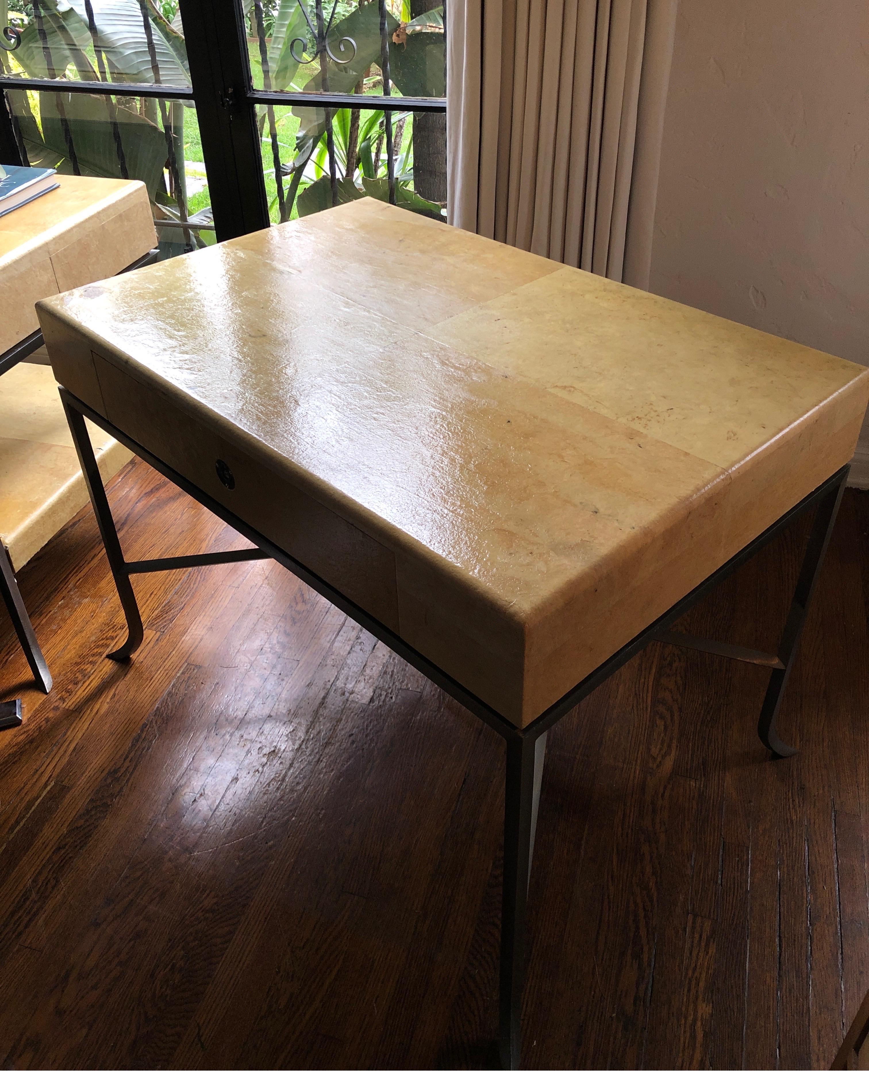 Karl Springer Style Art Deco Parchment Side Table For Sale 5