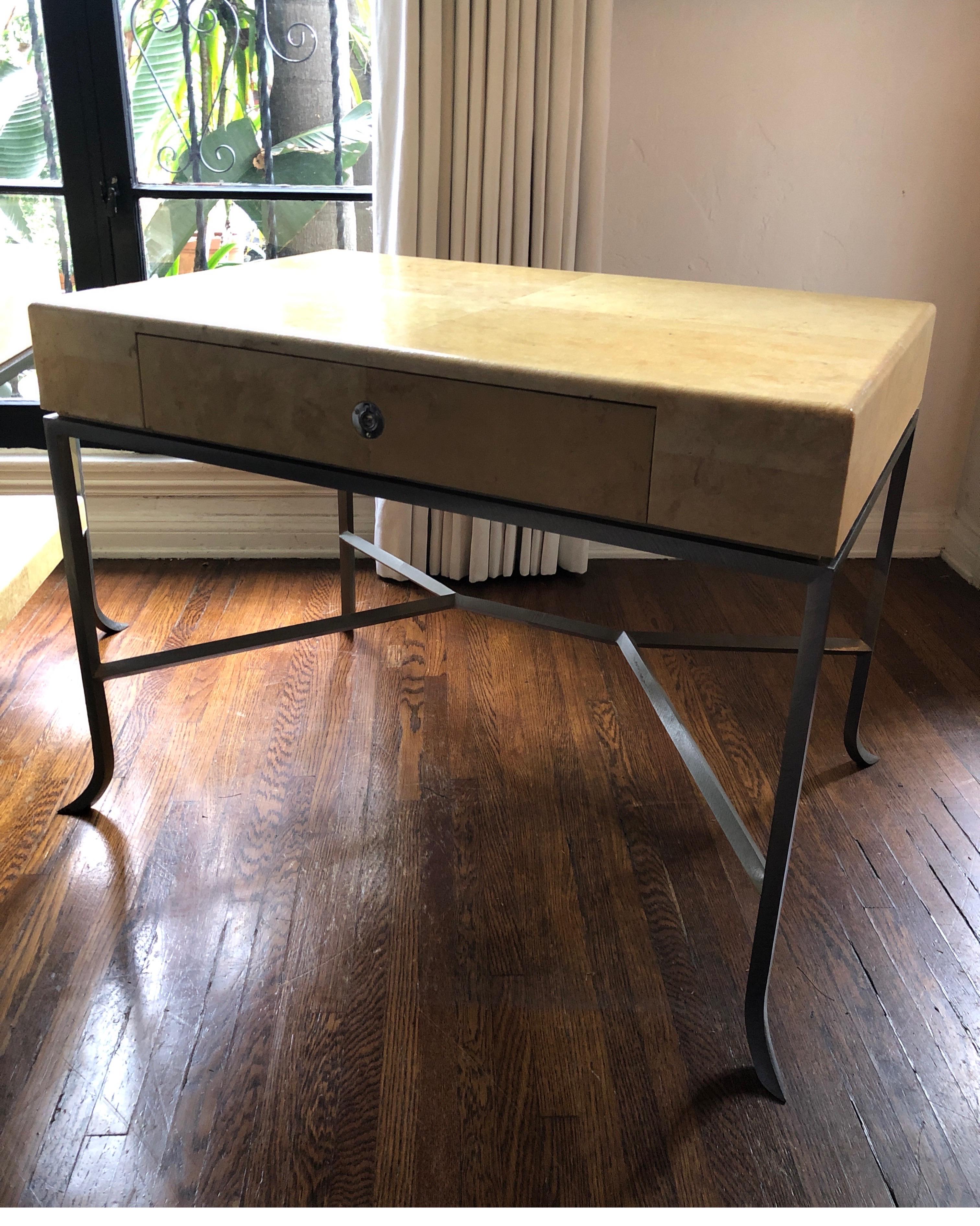 Karl Springer Style Art Deco Parchment Side Table For Sale 7