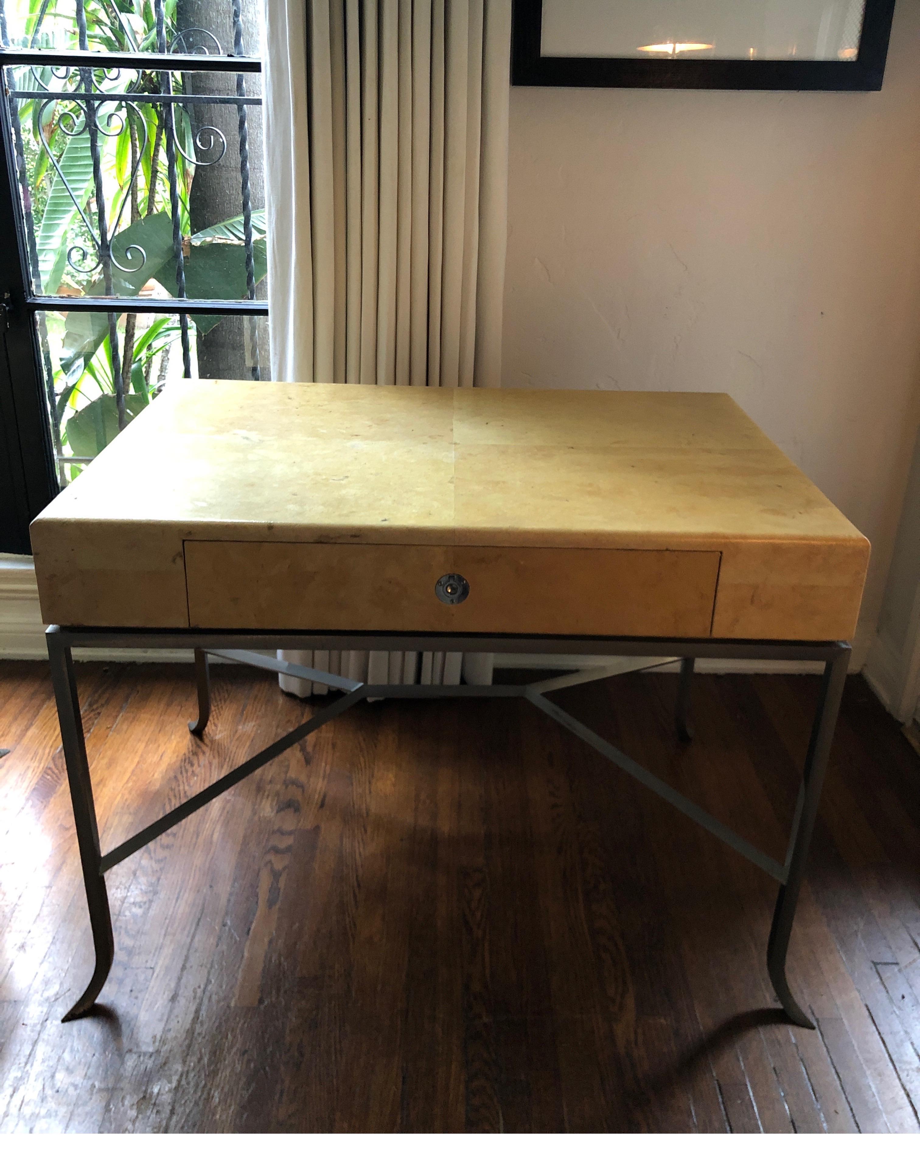 19th Century Karl Springer Style Art Deco Parchment Side Table For Sale