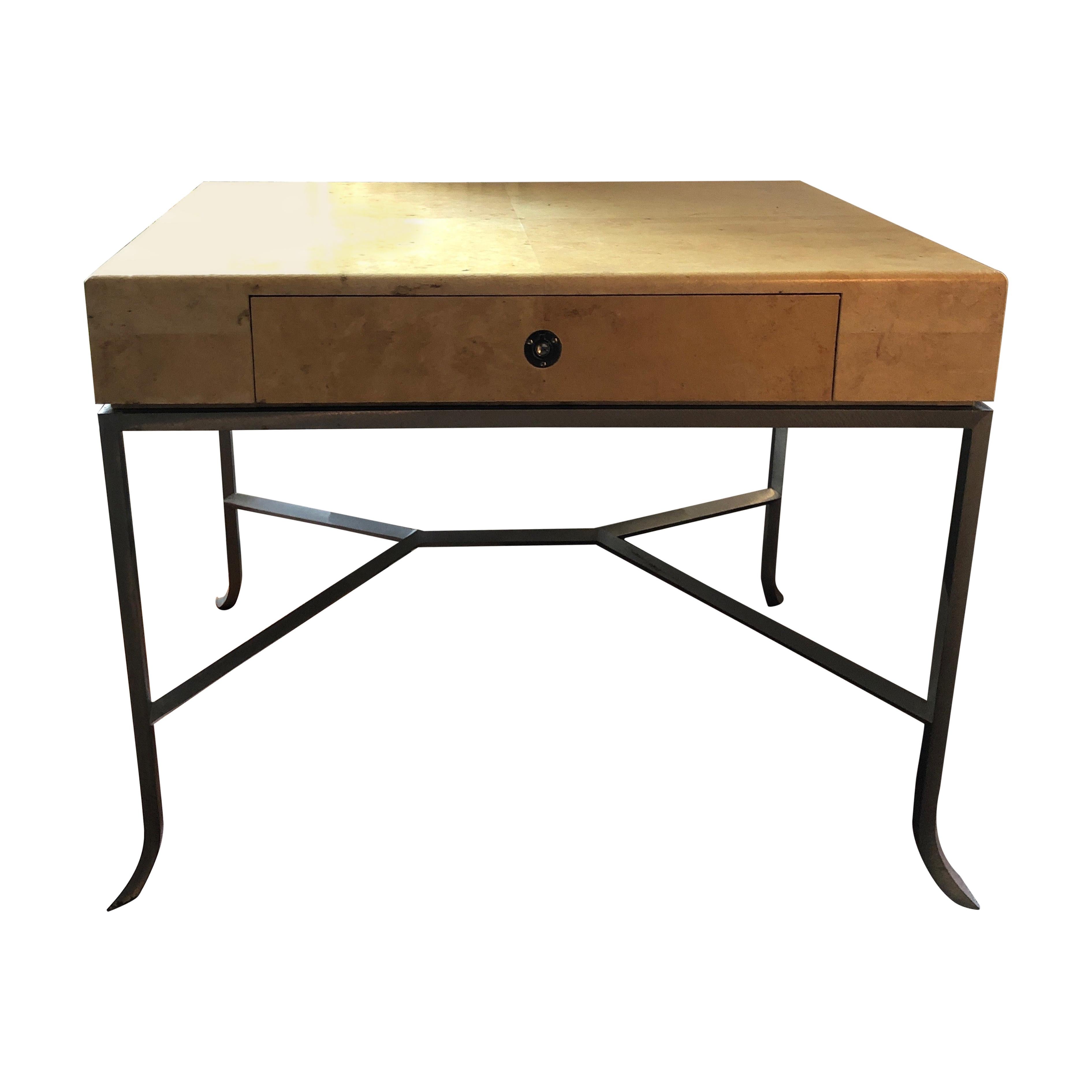 Karl Springer Style Art Deco Parchment Side Table