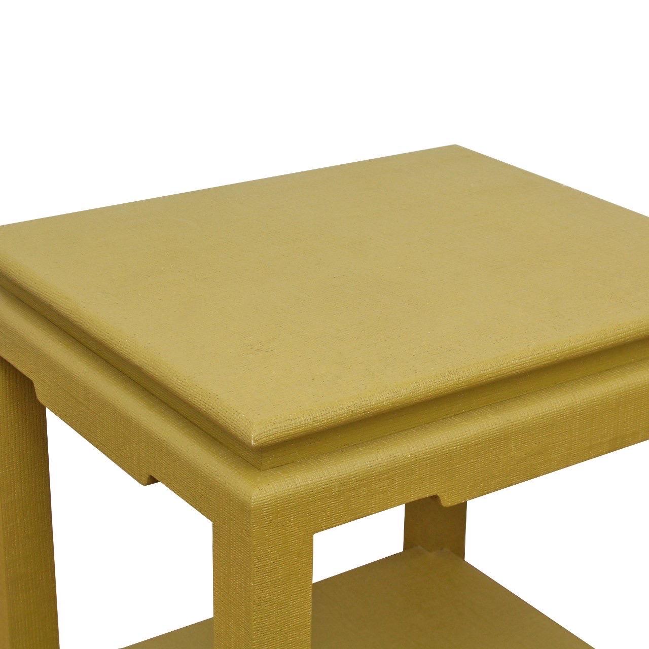 Mid-Century Modern Karl Springer style Asian Beige Linen Wrapped Side Table For Sale