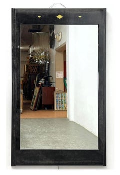 Karl Springer Style Black Goat Skin Wall Mirror with Small Diamond Accents