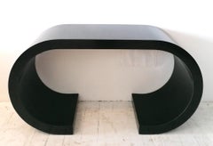 Karl Springer style black laminate waterfall console table 1980s American