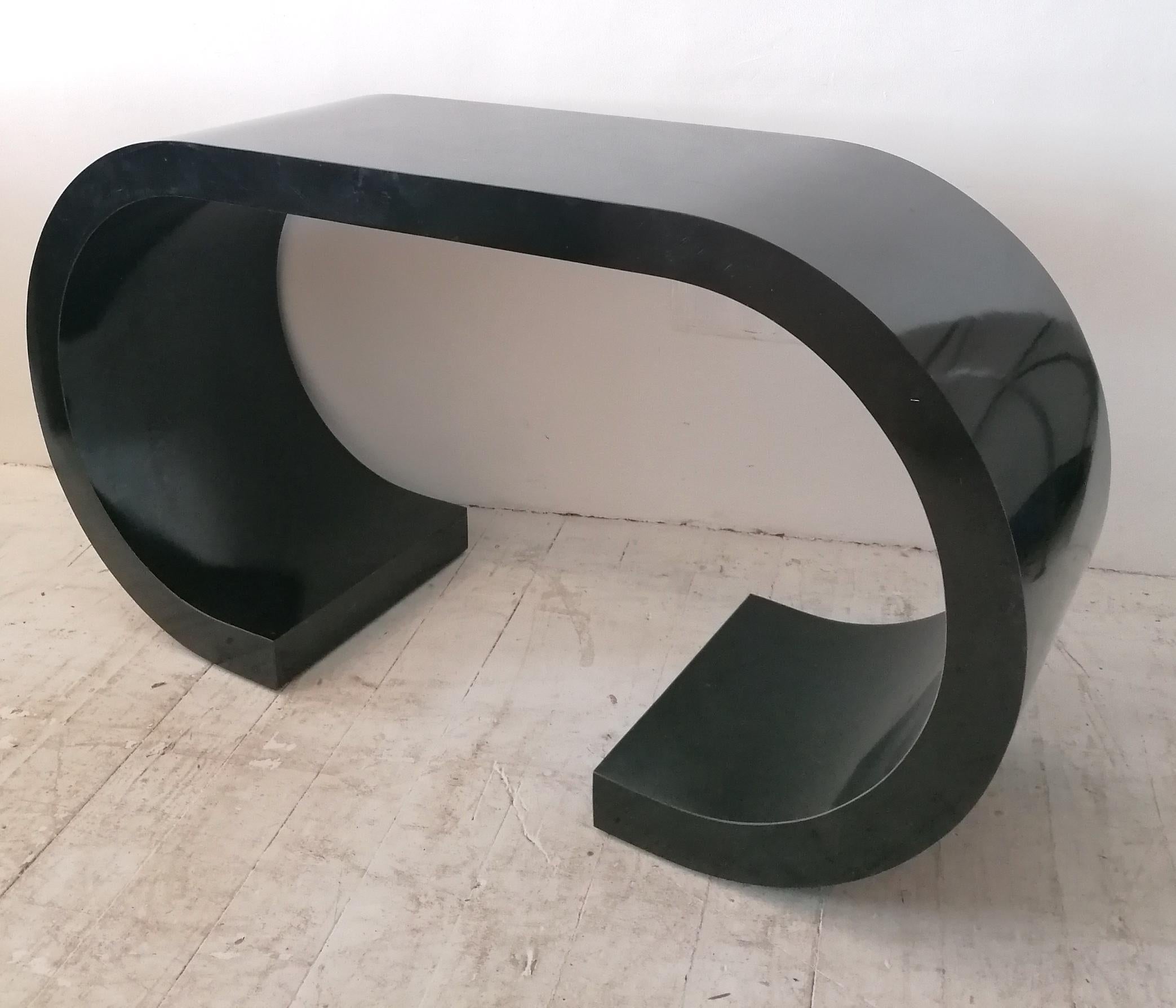 Karl Springer Stil schwarzes Laminat Wasserfall Konsole Tisch 1980er Jahre Amerikaner im Angebot 2