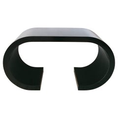 Karl Springer style black laminate waterfall console table 1980s American