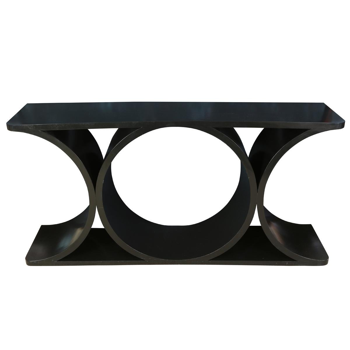 Karl Springer Style Black Mid Century Console Table In Good Condition For Sale In Locust Valley, NY
