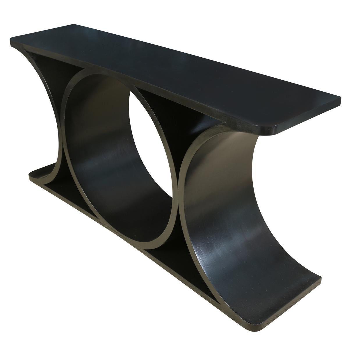 20th Century Karl Springer Style Black Mid Century Console Table For Sale