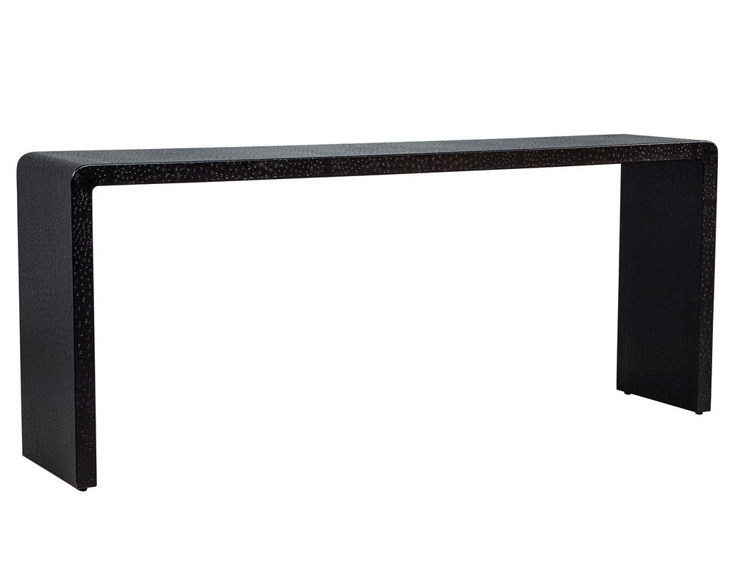 Karl Springer Style Black Ostrich Leather Clad Console Table 3