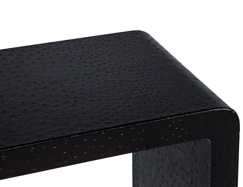 Modern Karl Springer Style Black Ostrich Leather Clad Console Table