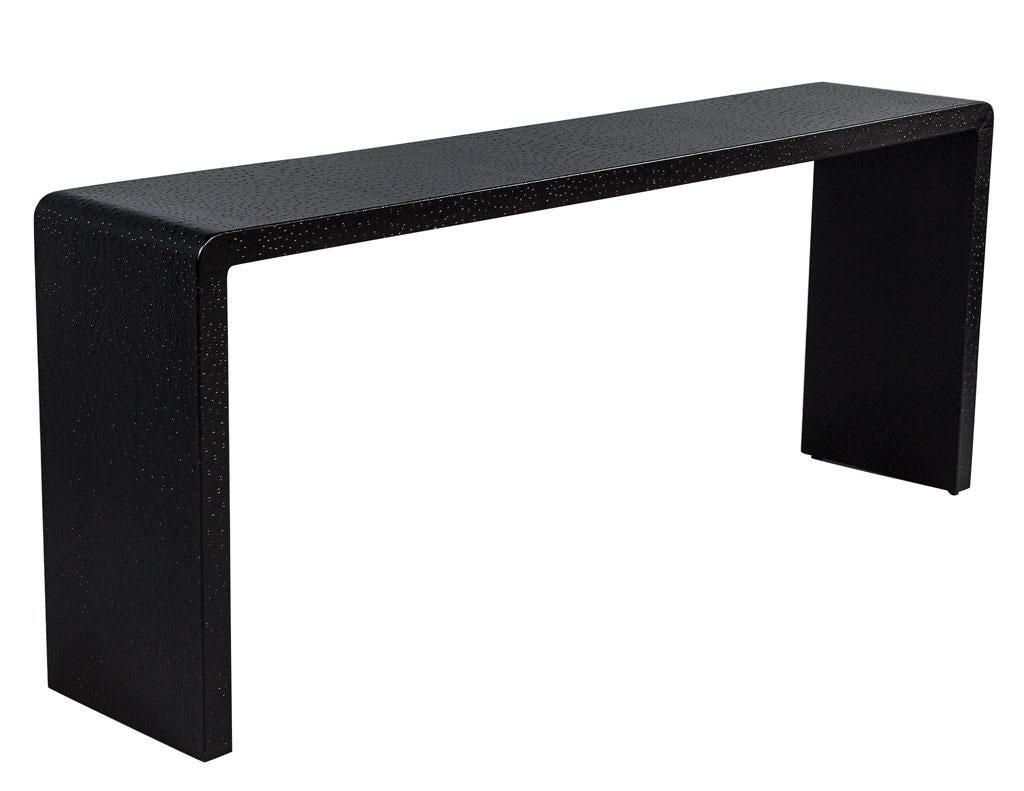 American Karl Springer Style Black Ostrich Leather Clad Console Table