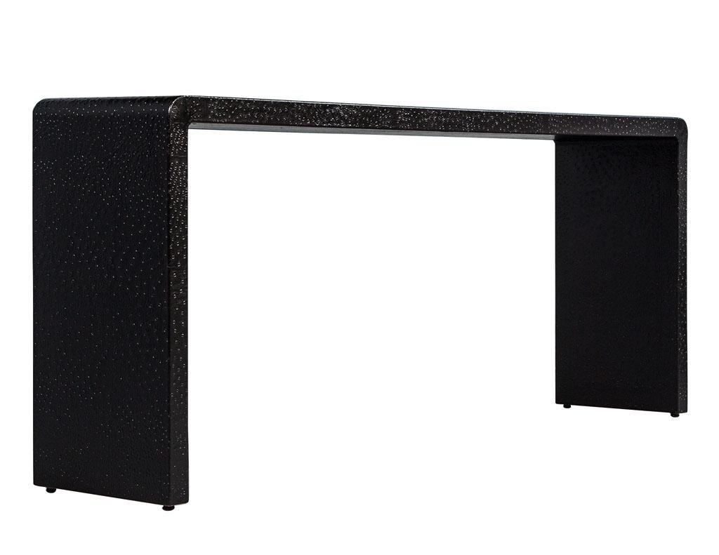 Karl Springer Style Black Ostrich Leather Clad Console Table In Good Condition In North York, ON