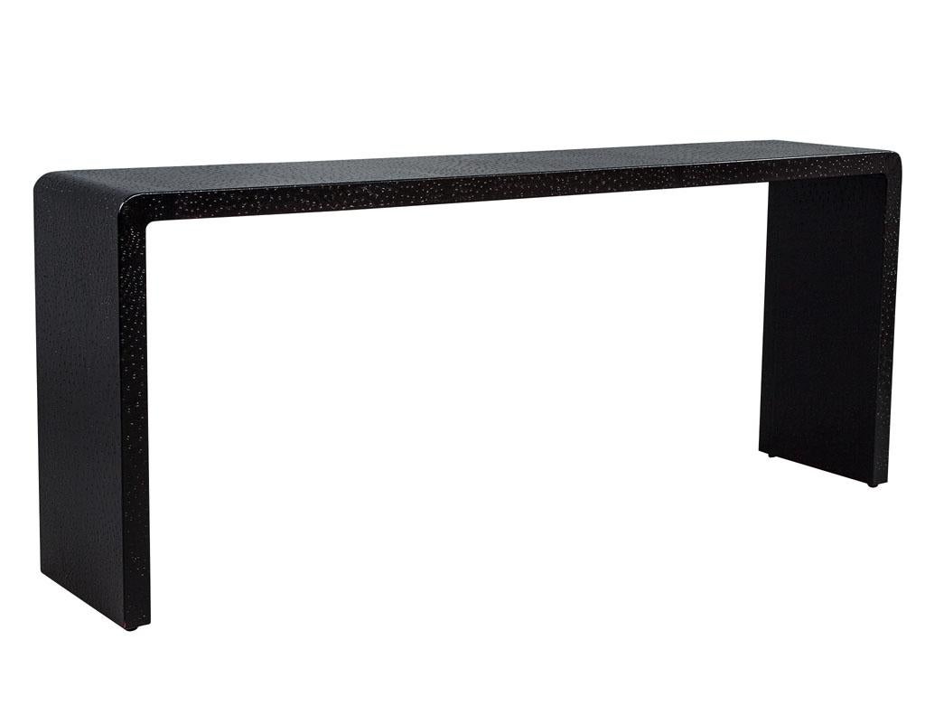 Karl Springer Style Black Ostrich Leather Clad Console Table 2