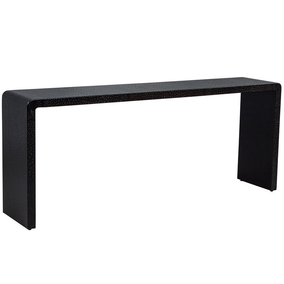 Karl Springer Style Black Ostrich Leather Clad Console Table