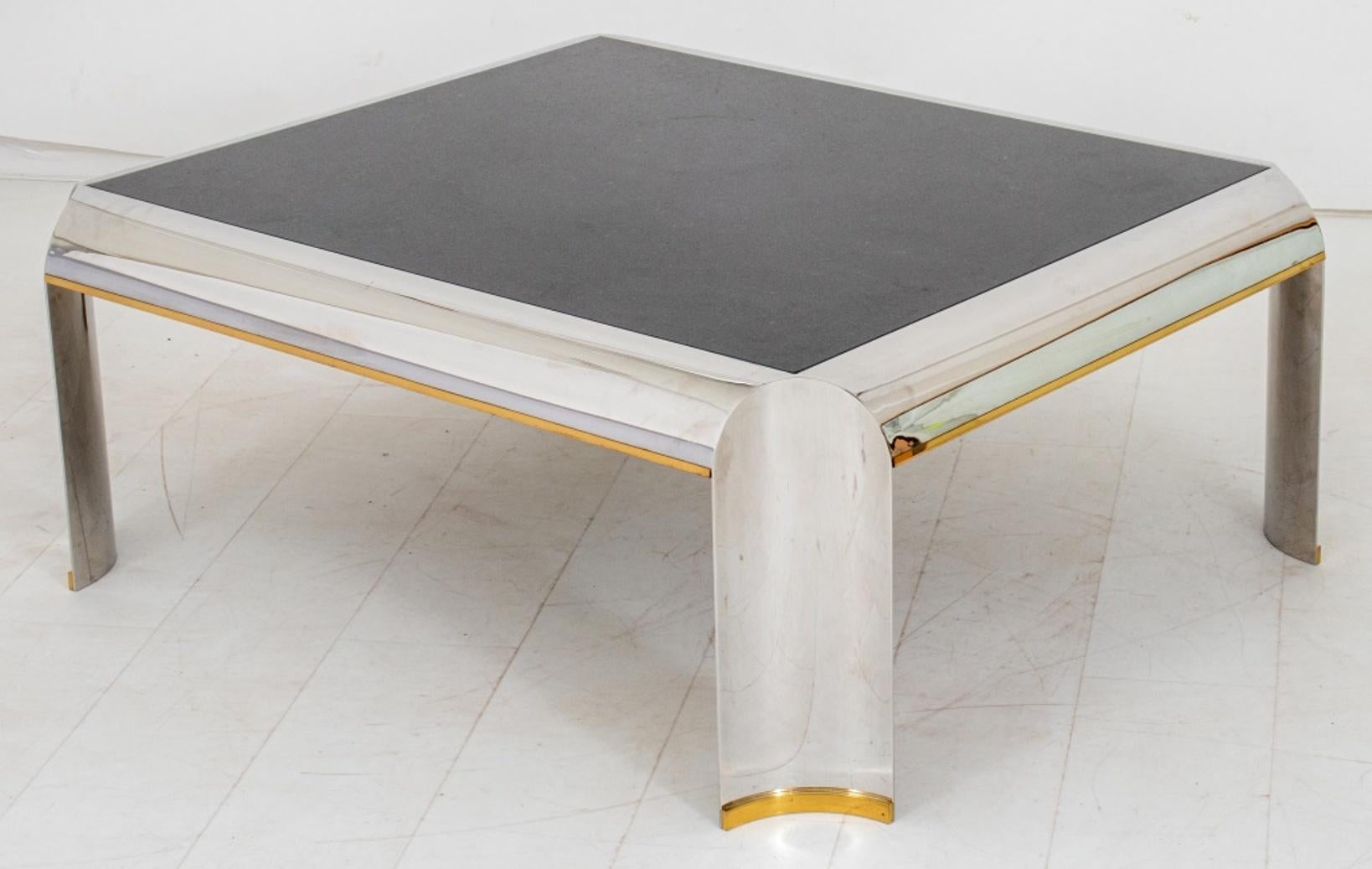 Karl Springer Style Chrome Marble Top Coffee Table For Sale 3