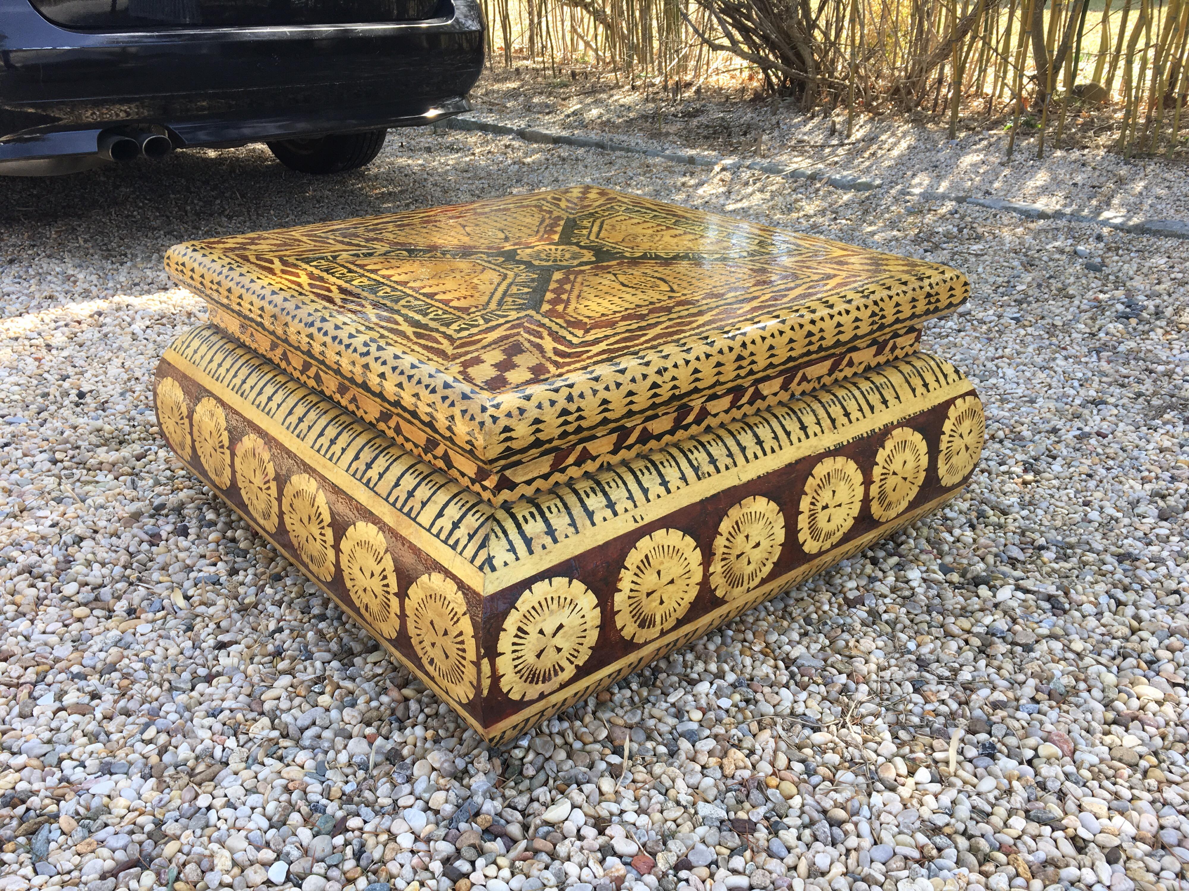 American Karl Springer Style Coffee Table in Lacquered Batik Finish