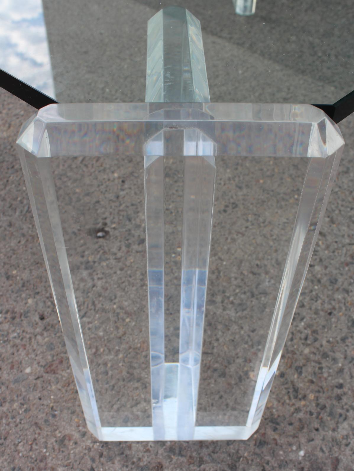 Karl Springer Style Coffee Table with Lucite Block Legs and Glass Top 5