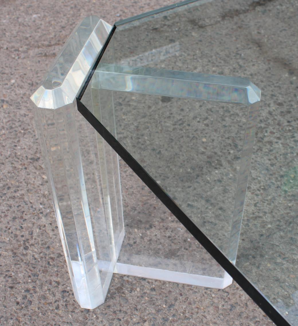 Late 20th Century Karl Springer Style Coffee Table with Lucite Block Legs and Glass Top