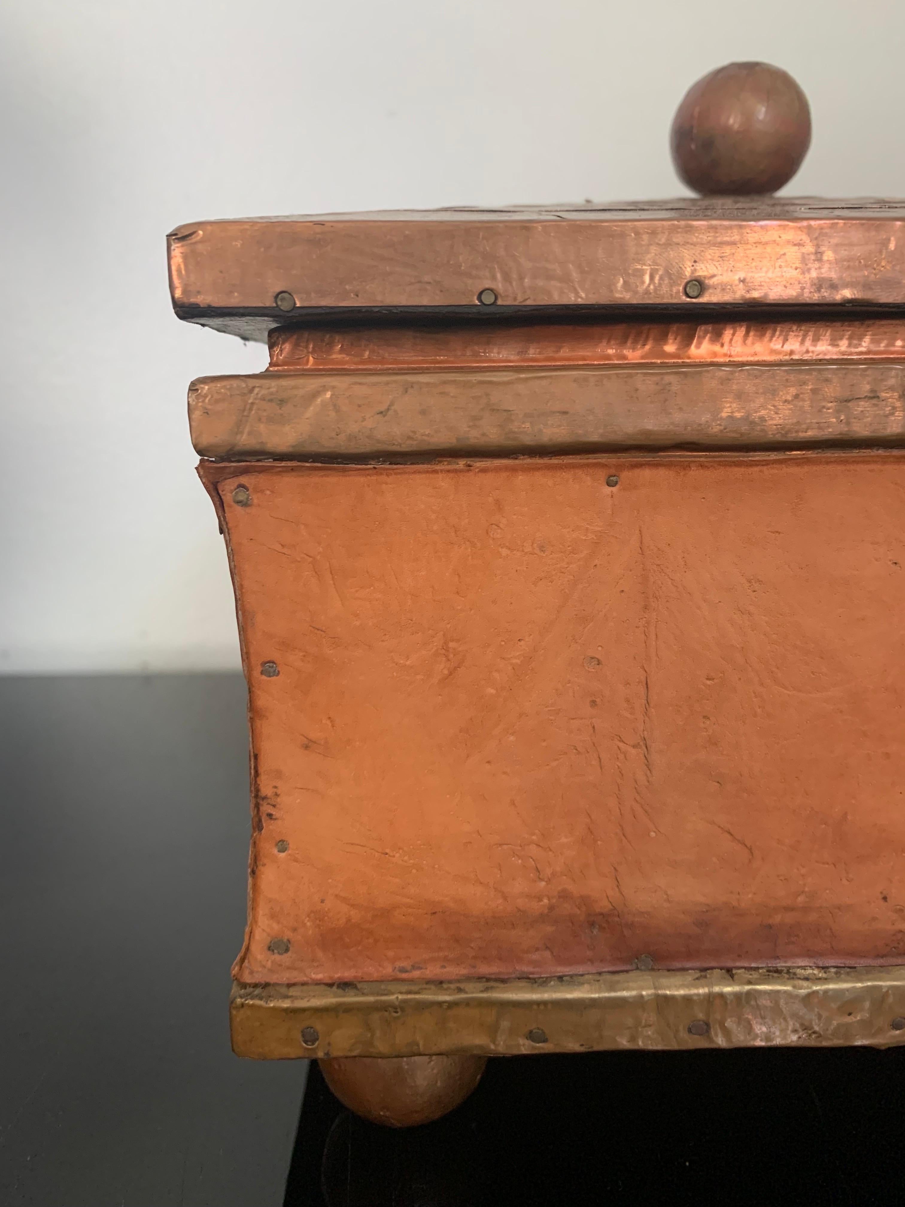 Hollywood Regency Karl Springer Style Copper and Leather Decorative Box For Sale