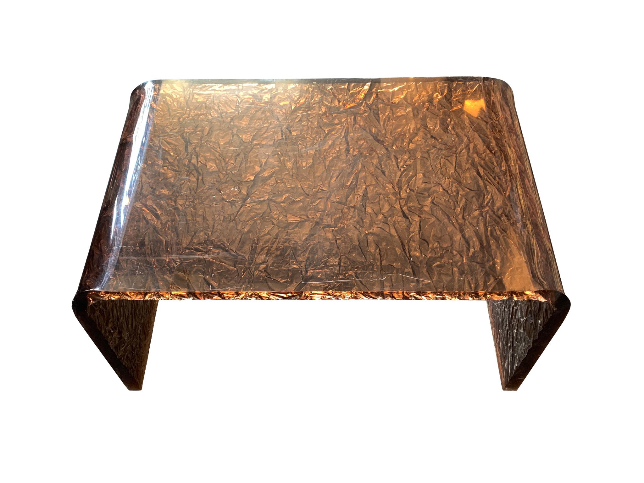 Art Deco Karl Springer Style Copper-Toned Lucite Side Table