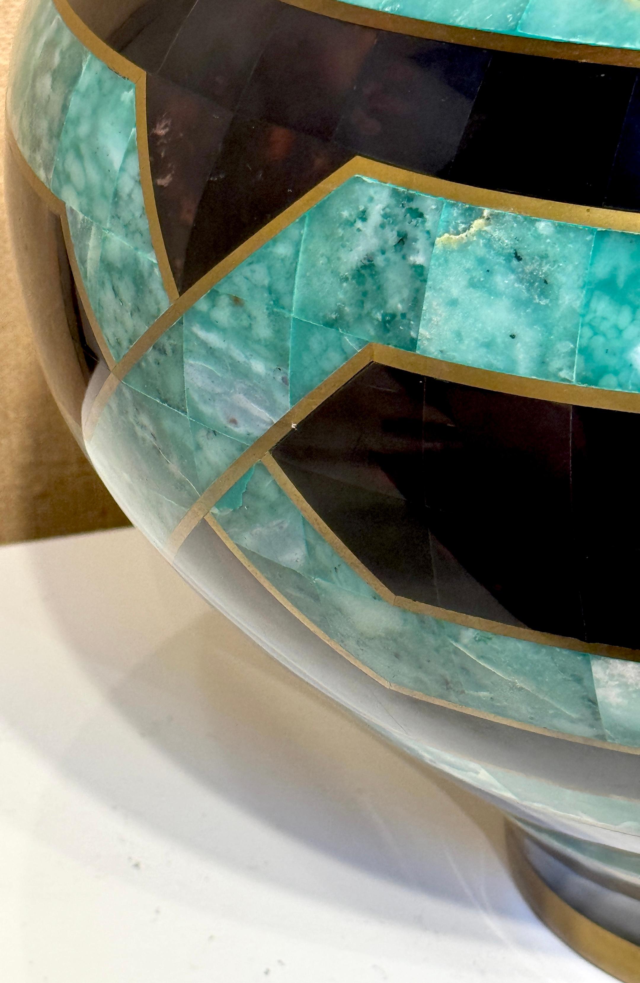 Karl Springer Style Coromandel, Malachite Lacquer & Brass Inlaid Table Lamp For Sale 6