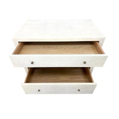 Karl Springer Style Cream Grasscloth Two Drawer Side Table or Night Stand