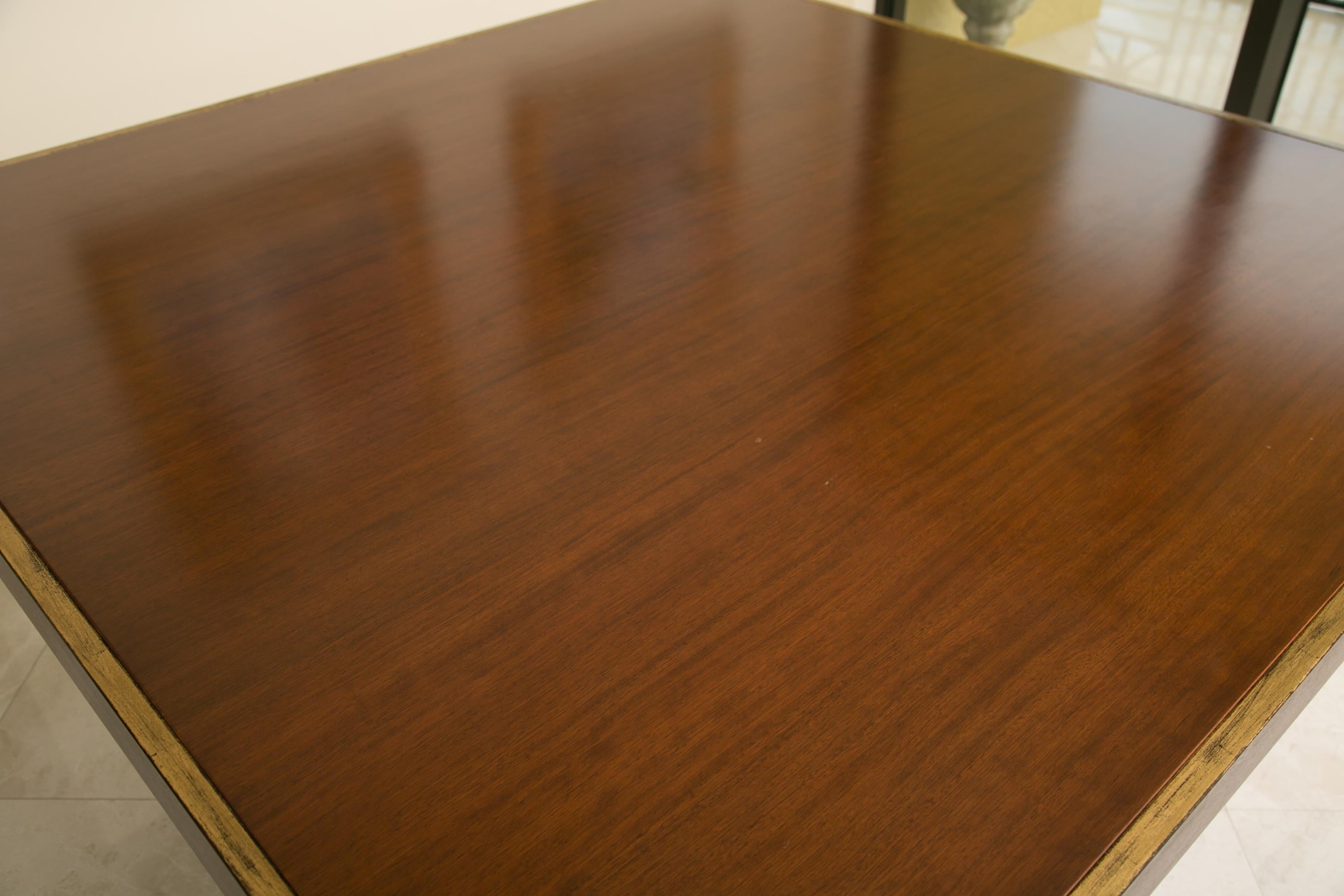 Karl Springer Style Custom Mahogany Dining Table with Gilt Peripheral Banding In Good Condition For Sale In WEST PALM BEACH, FL