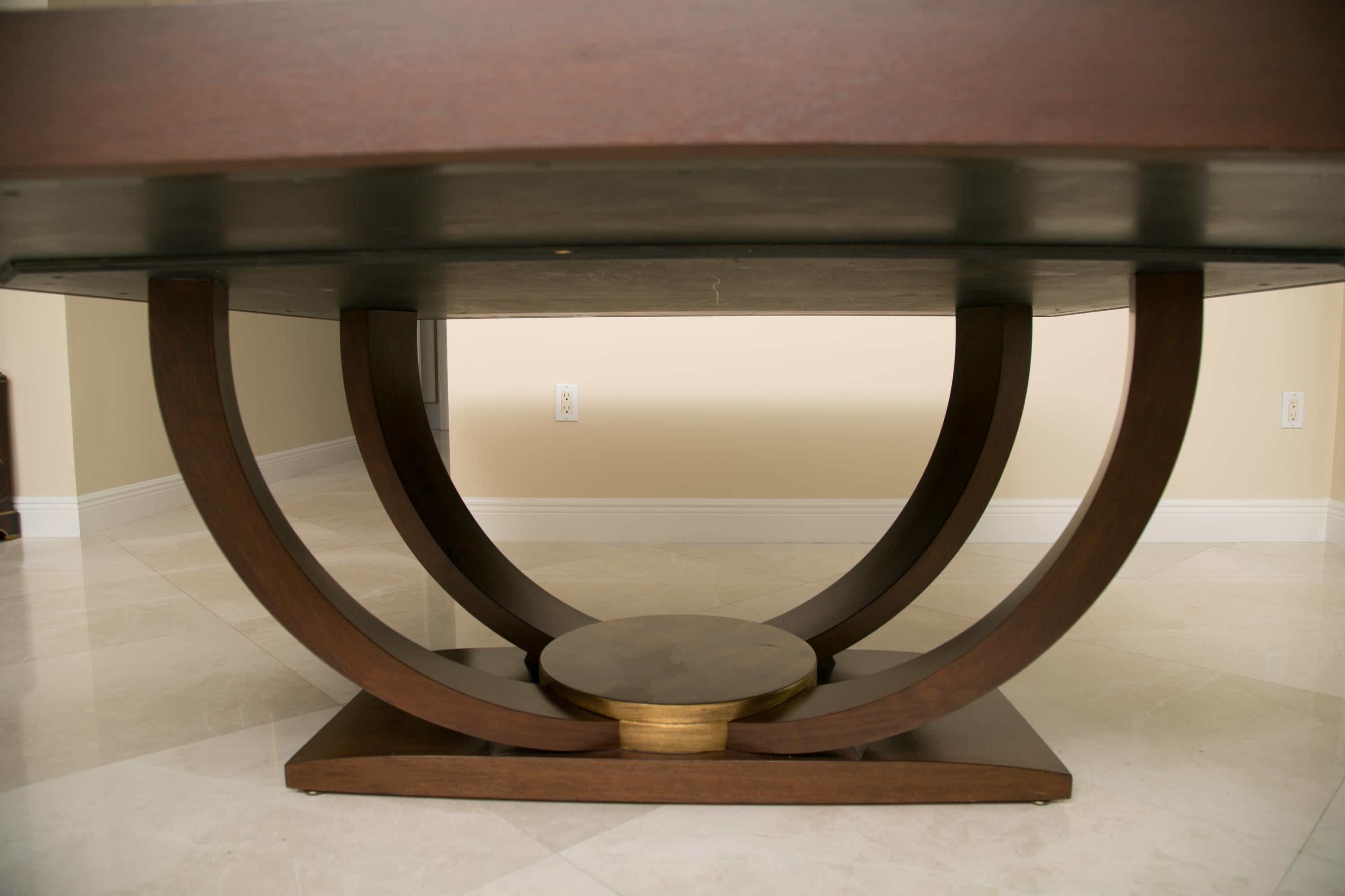20th Century Karl Springer Style Custom Mahogany Dining Table with Gilt Peripheral Banding For Sale