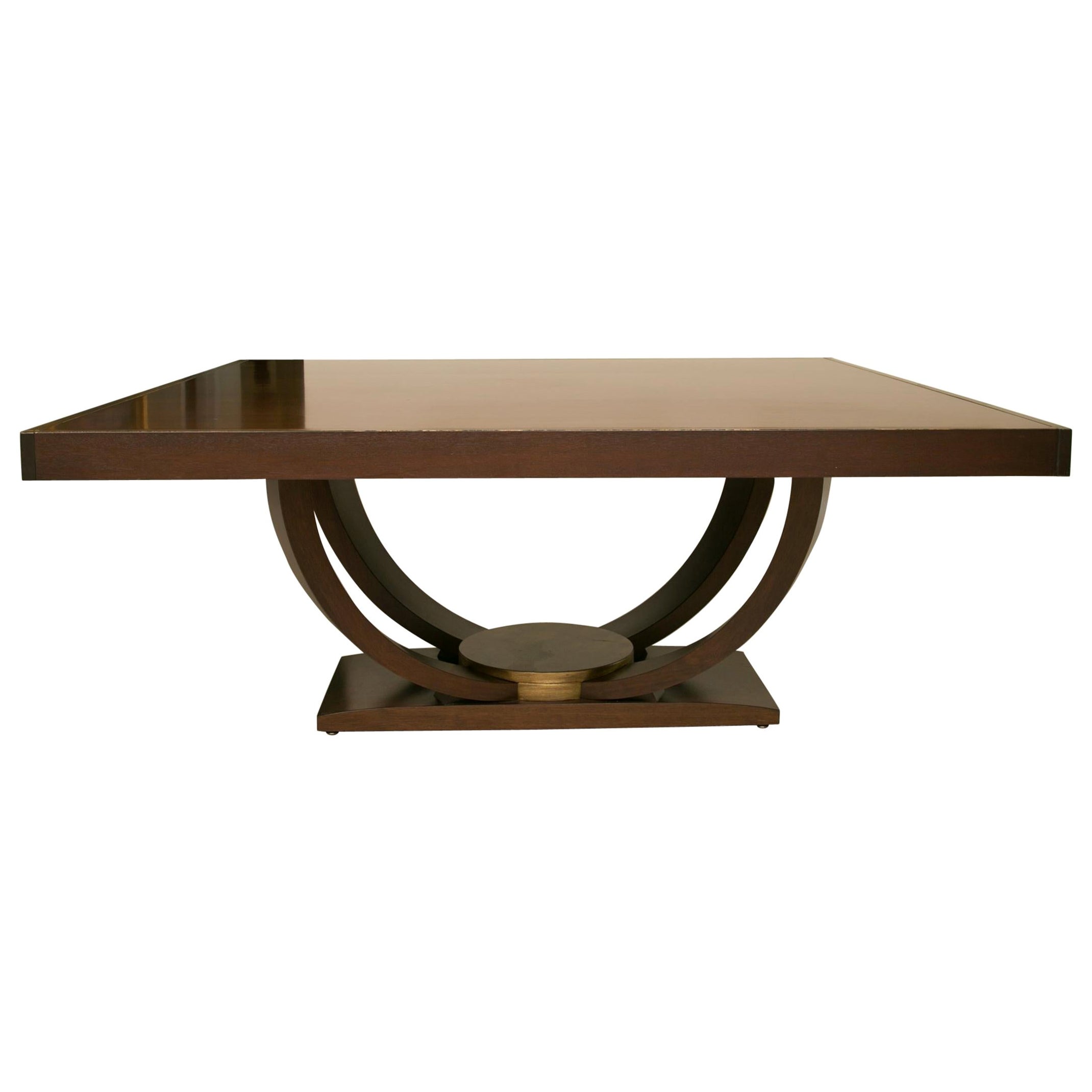 Karl Springer Style Custom Mahogany Dining Table with Gilt Peripheral Banding For Sale