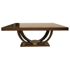 Table de salle à manger sur mesure en acajou de style Karl Springer avec bandes périphériques dorées