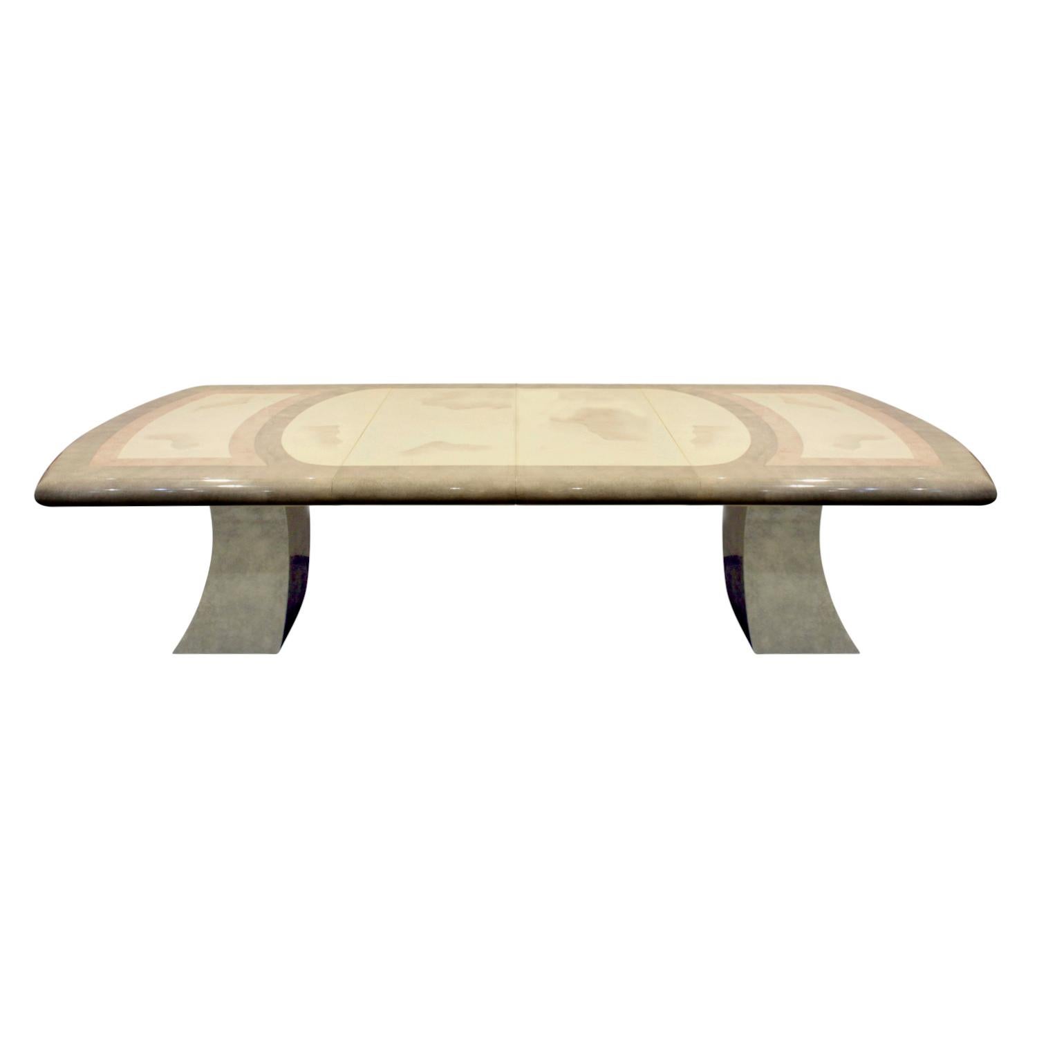 Fait main Table à manger à rallonge de style Karl Springer avec fausse peau de chèvre artisanale, années 1980 en vente