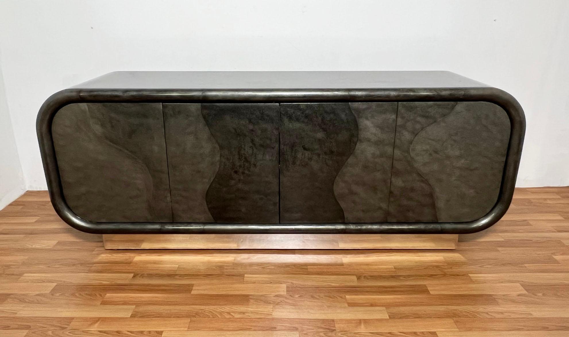 Karl Springer Style Faux Goat Skin Lacquered Credenza Ca. 1980s 4