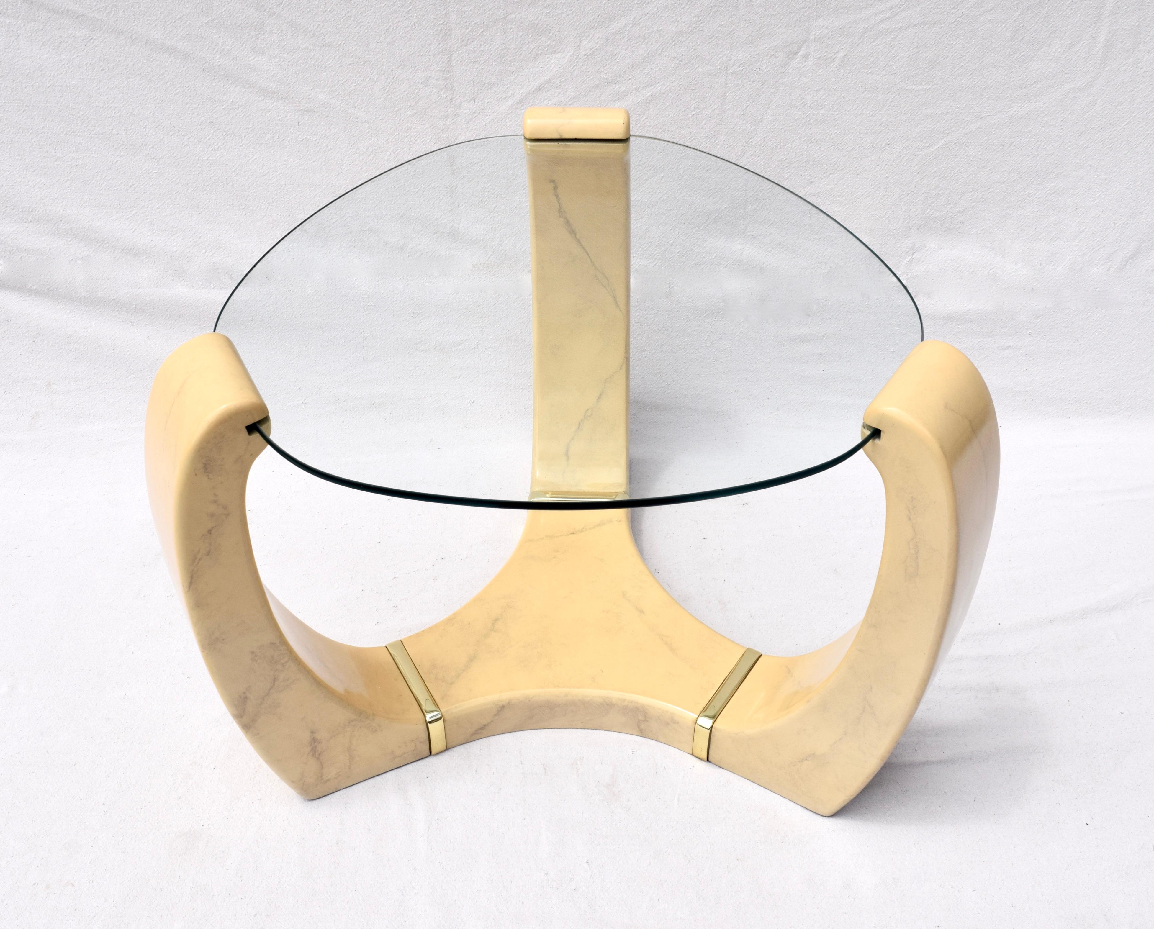Brass Karl Springer Style Faux Goatskin End Tables For Sale