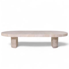 Karl Springer Style Faux Goatskin Expanding Dining Table with 4 Leaves