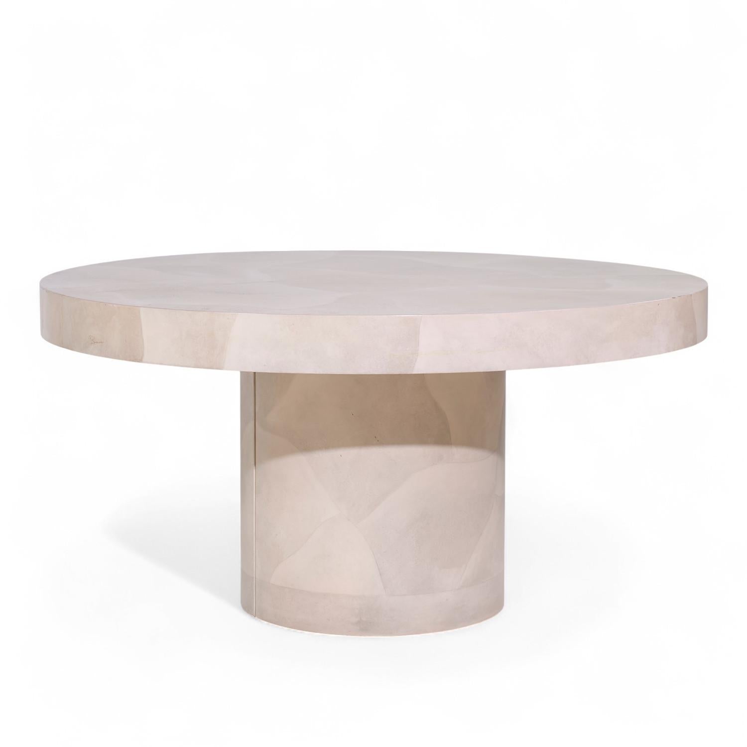 Bois Table de salle à manger extensible en fausse peau de chèvre avec 4 abattants, style Karl Springer en vente