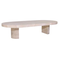 Table de salle à manger extensible en fausse peau de chèvre avec 4 abattants, style Karl Springer