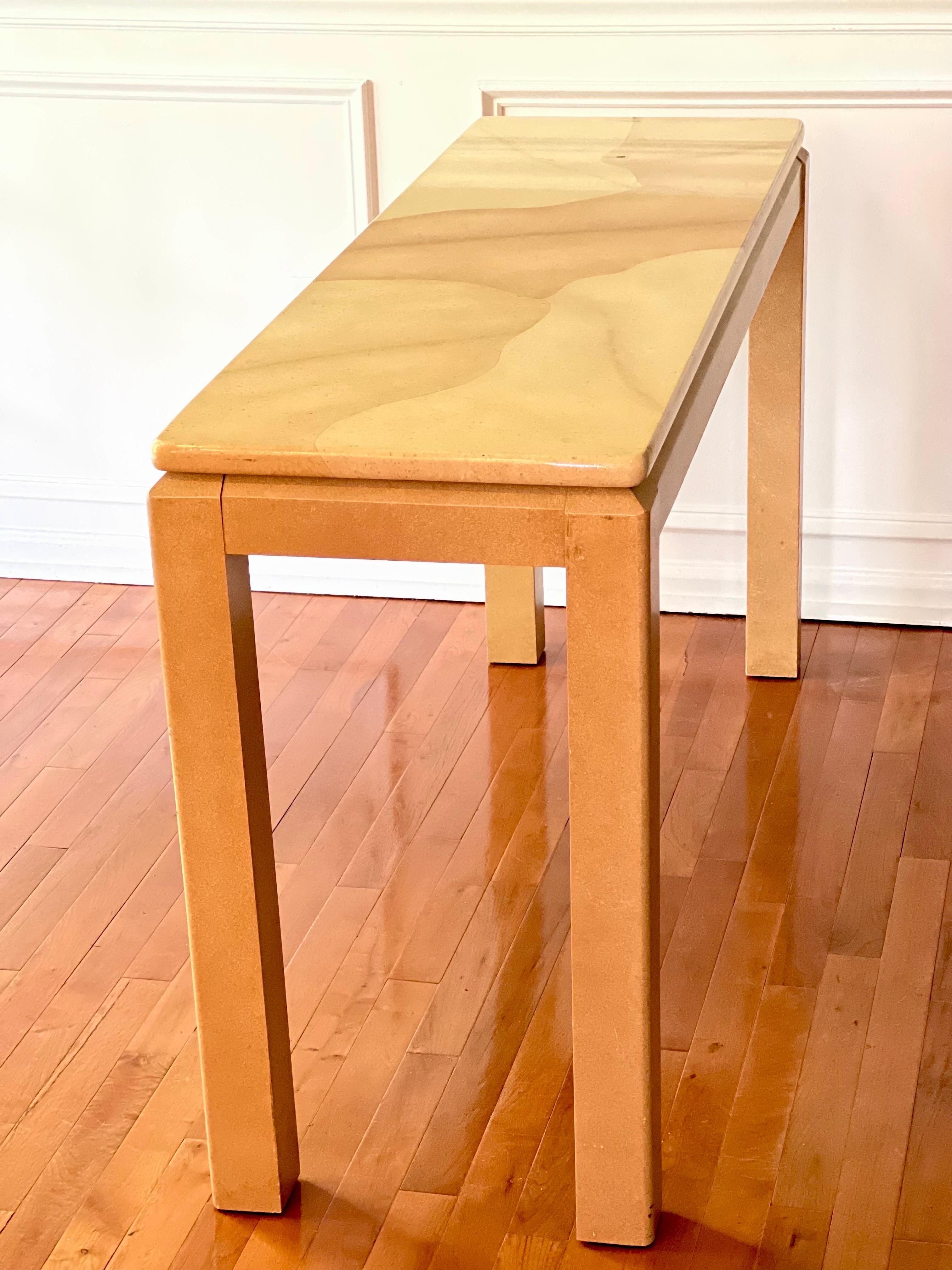 Karl Springer Style Faux Goatskin Lacquered Console Table In Good Condition For Sale In Doylestown, PA