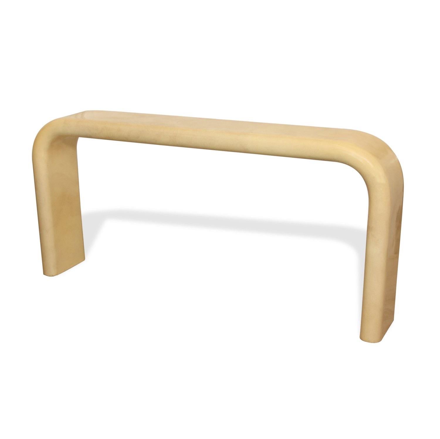 Mid-Century Modern Karl Springer style Faux Goatskin Waterfall Console Table For Sale