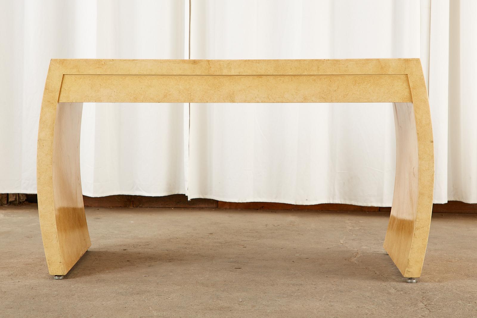 Karl Springer Style Faux Goatskin Waterfall Desk 12