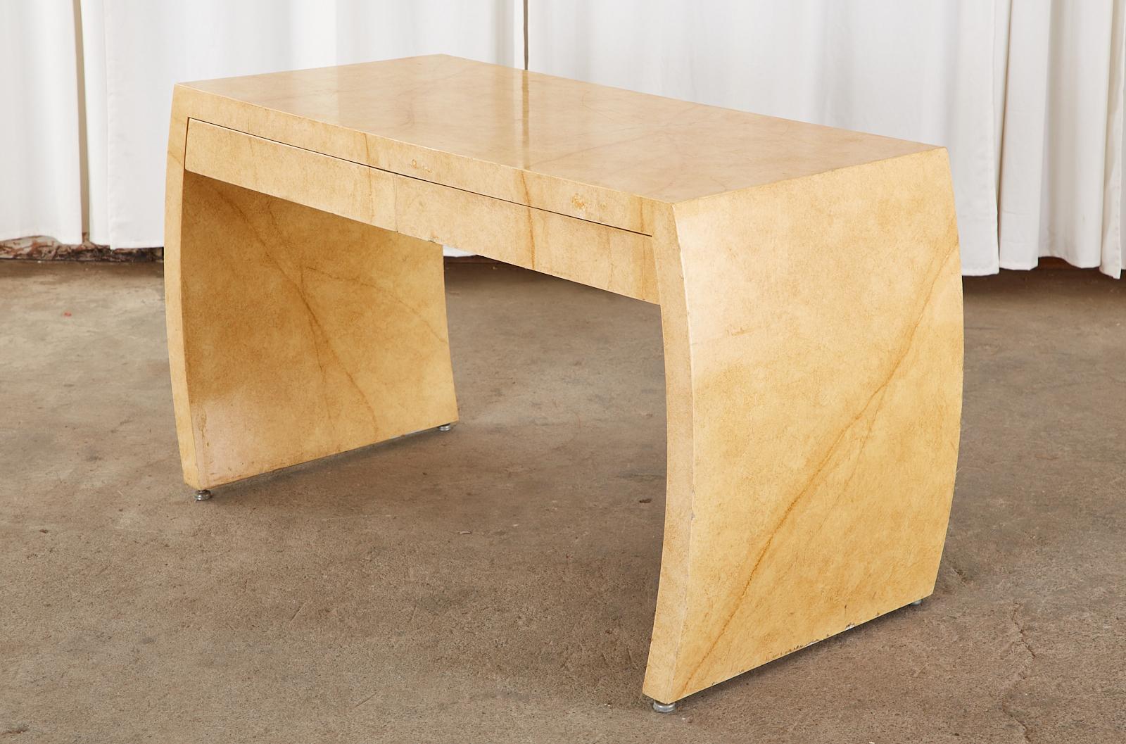 Hollywood Regency Karl Springer Style Faux Goatskin Waterfall Desk