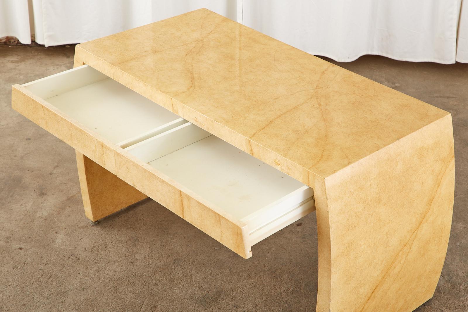 American Karl Springer Style Faux Goatskin Waterfall Desk