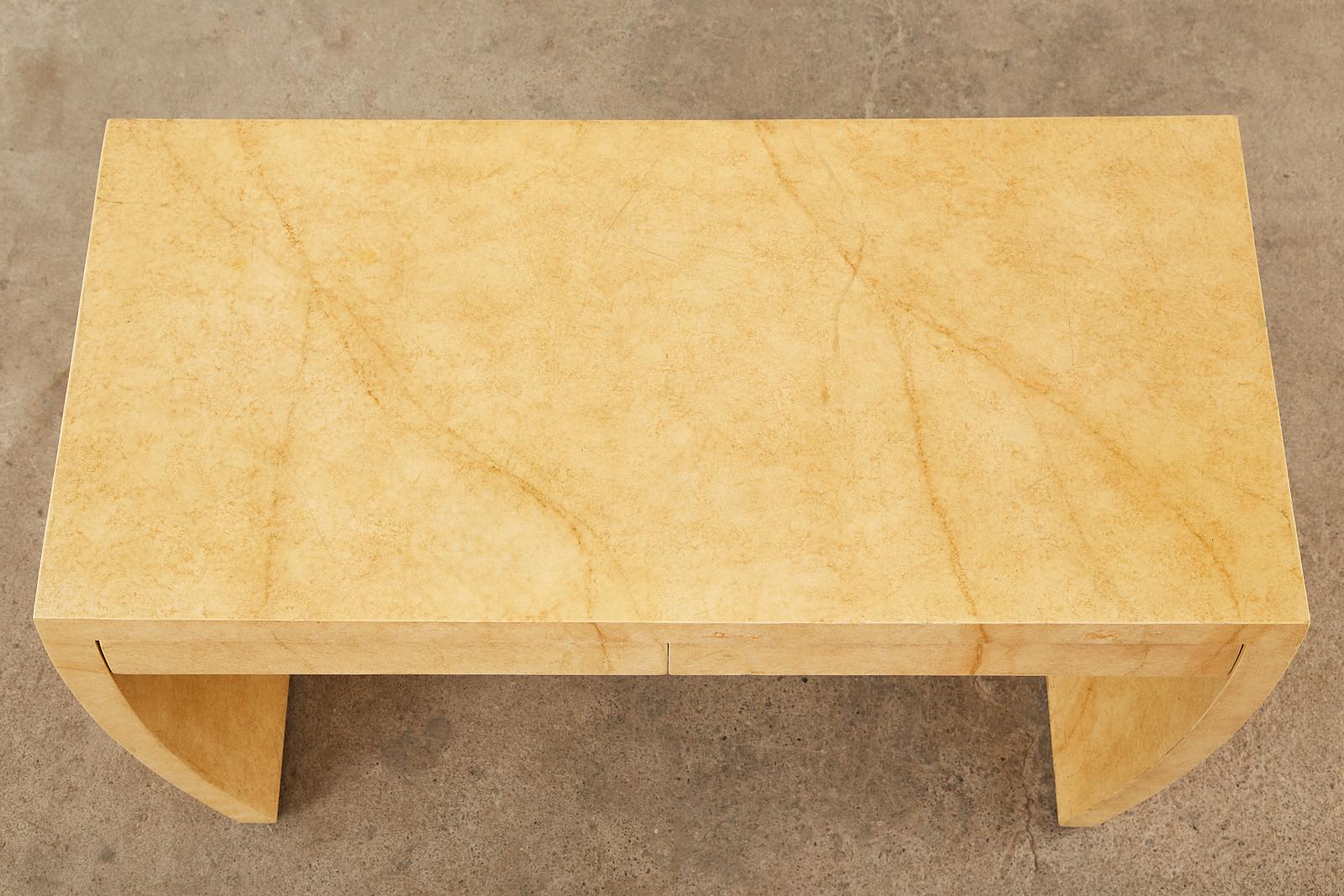 Karl Springer Style Faux Goatskin Waterfall Desk In Good Condition In Rio Vista, CA
