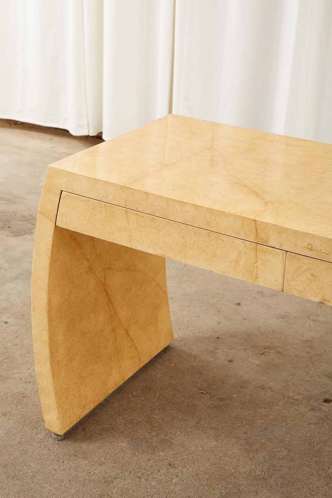 20th Century Karl Springer Style Faux Goatskin Waterfall Desk