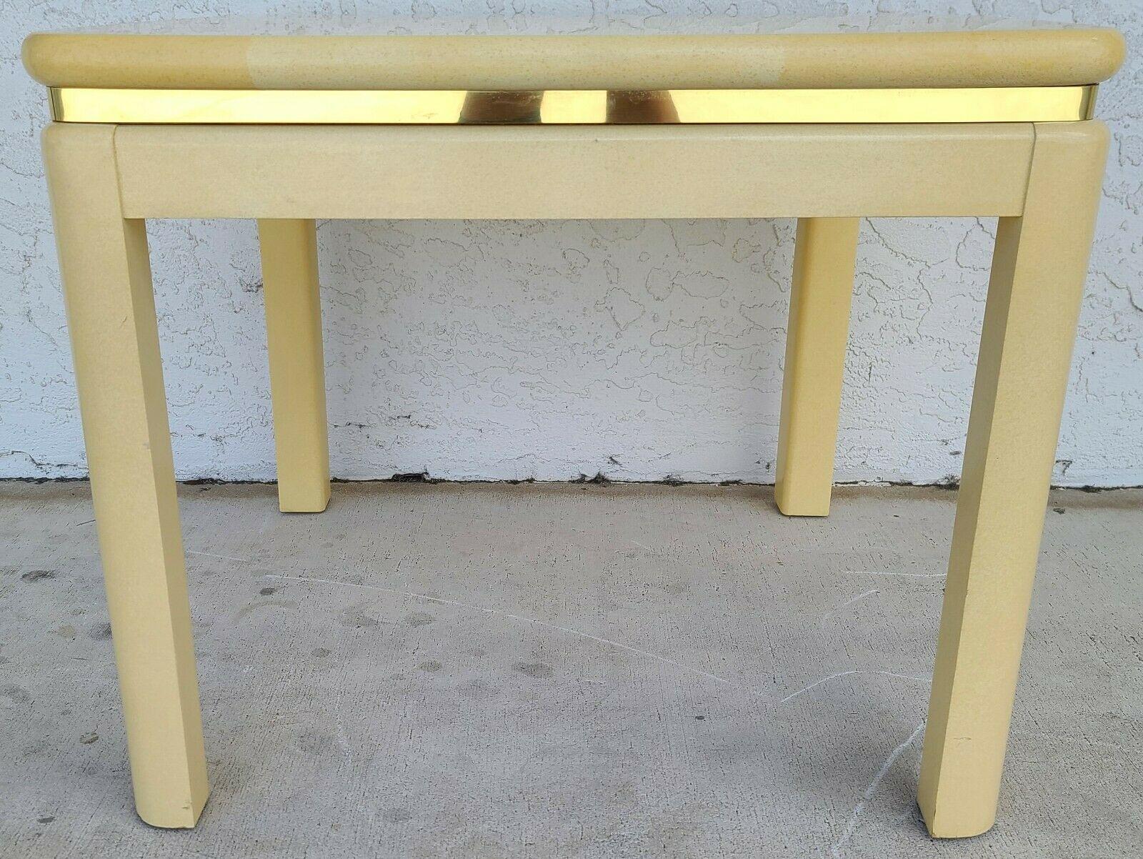 Offering one of our recent palm beach estate fine furniture acquisitions of a 1980's Karl Springer style faux lacquered goatskin side table

This listing and price are for the side table shown.


Approximate measurements in inches
22