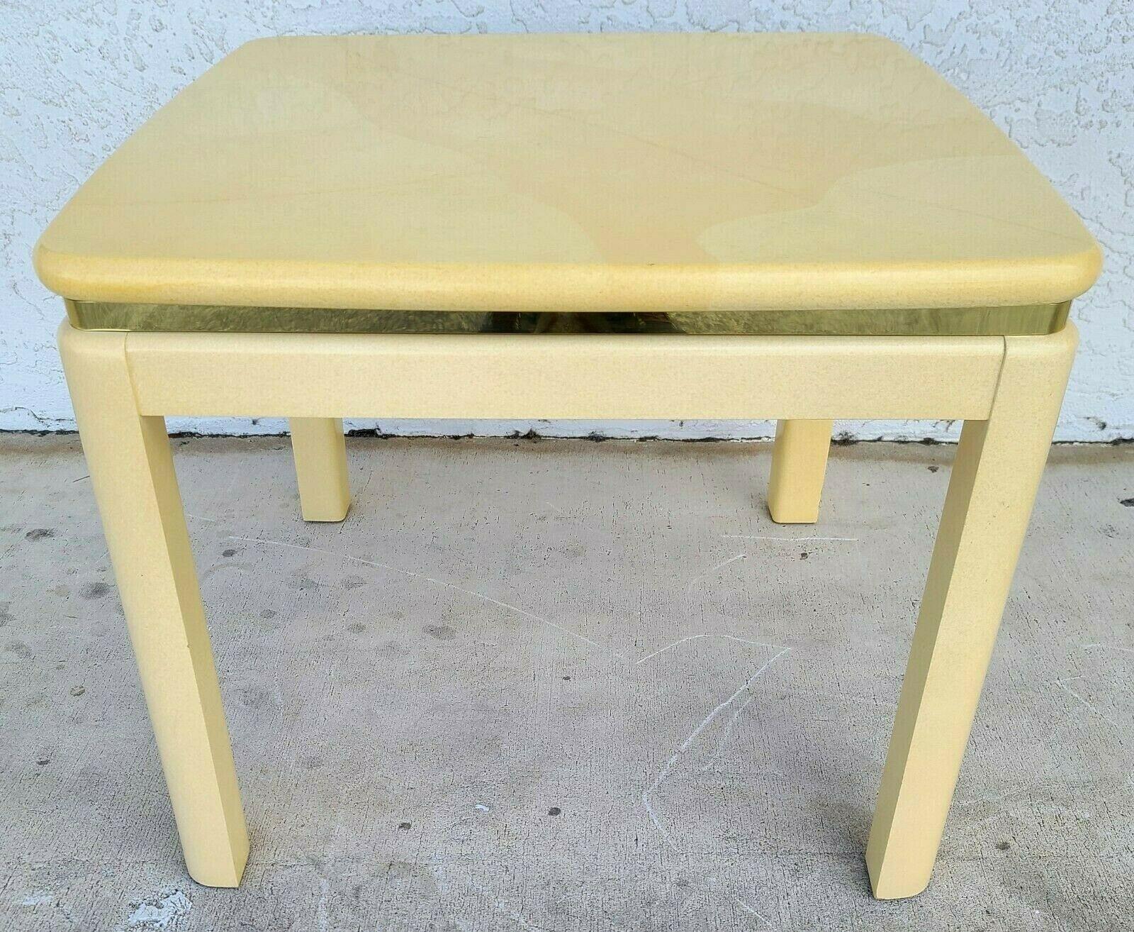 Karl Springer Style Faux Lacquered Goatskin Side End Table In Good Condition For Sale In Lake Worth, FL