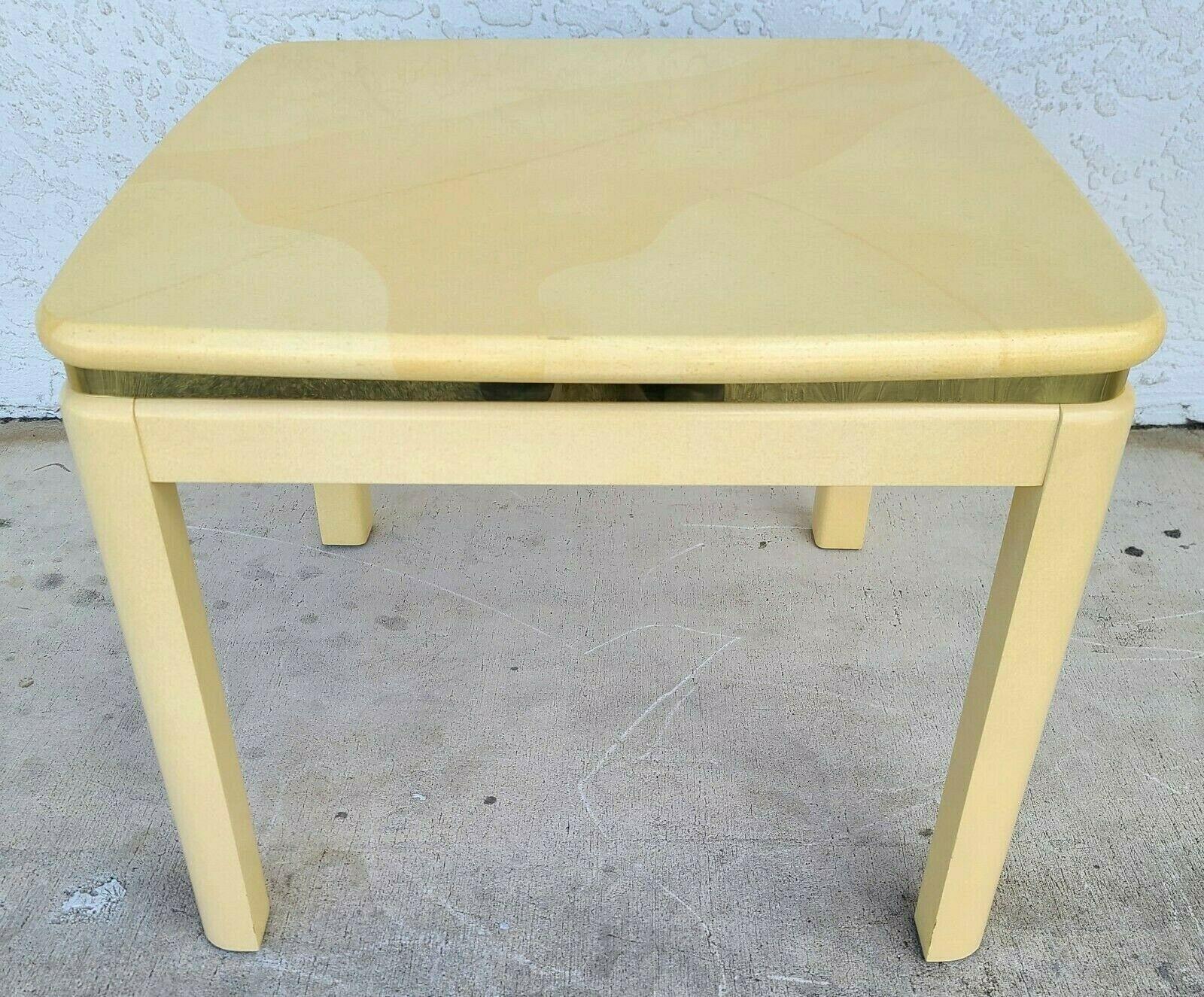 Late 20th Century Karl Springer Style Faux Lacquered Goatskin Side End Table For Sale
