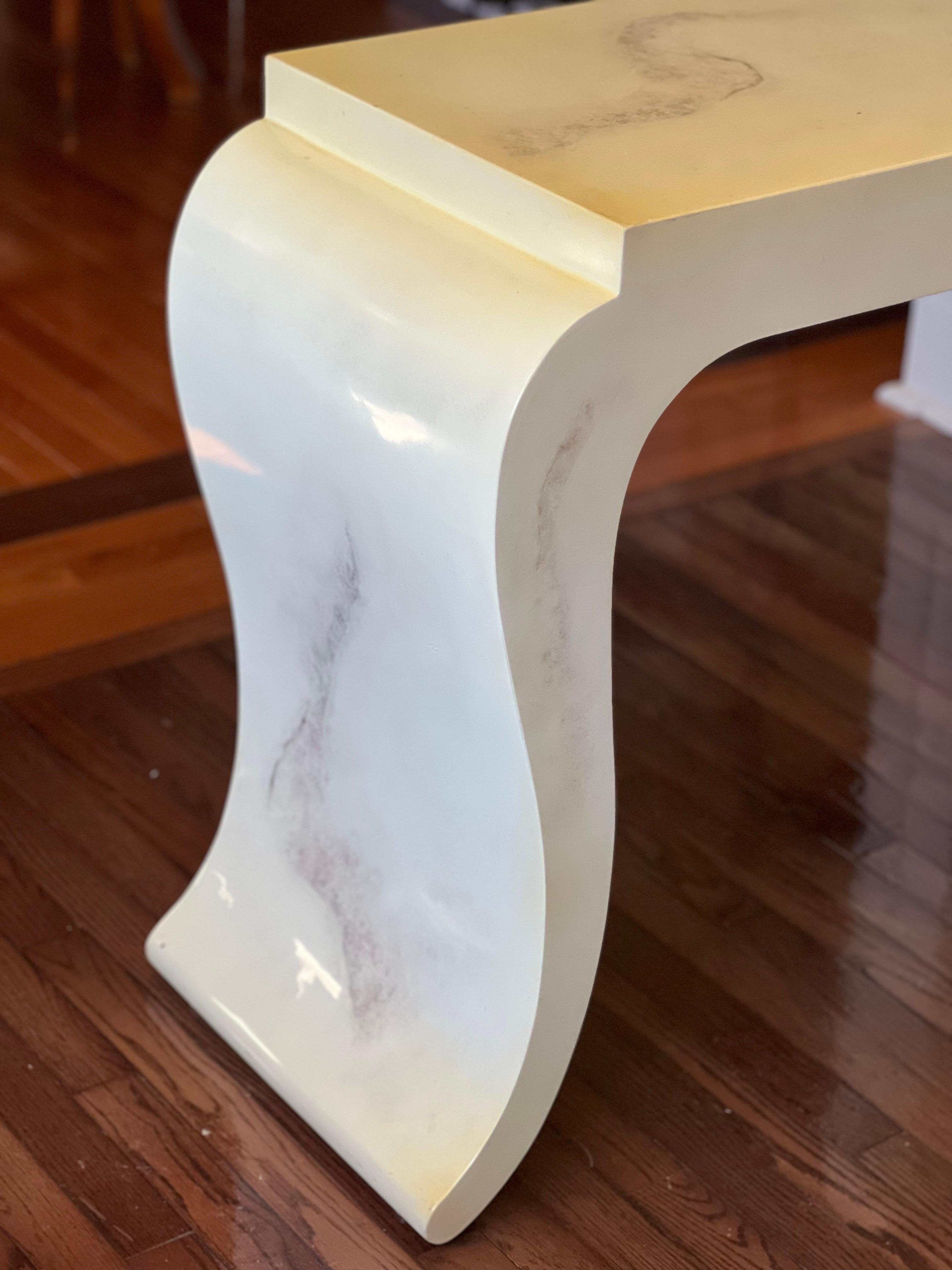 Karl Springer Style Faux Marble Console In Good Condition In Doylestown, PA